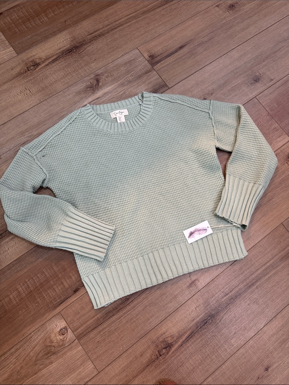 Jessica Simpson Mint Green Waffle Knit Crewneck Sweater